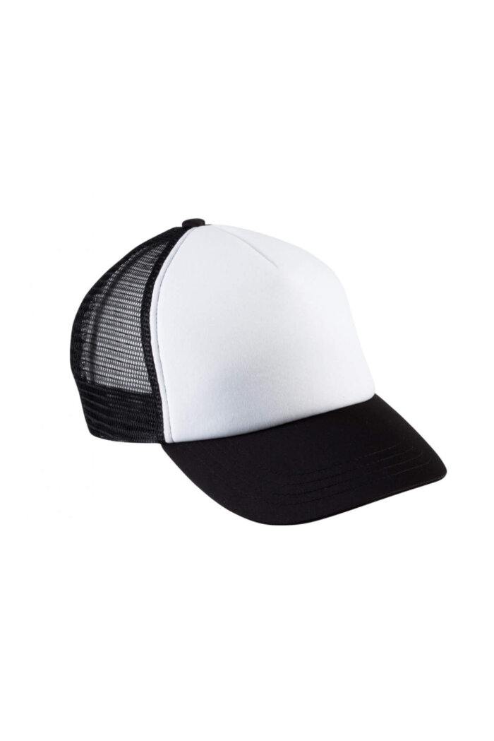 PS_KP143_WHITE-BLACK Gepersonaliseerde trucker pet (voor kinderen)