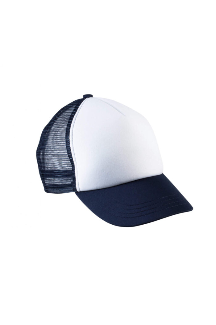 PS_KP143_WHITE-NAVY Gepersonaliseerde trucker pet (voor kinderen)